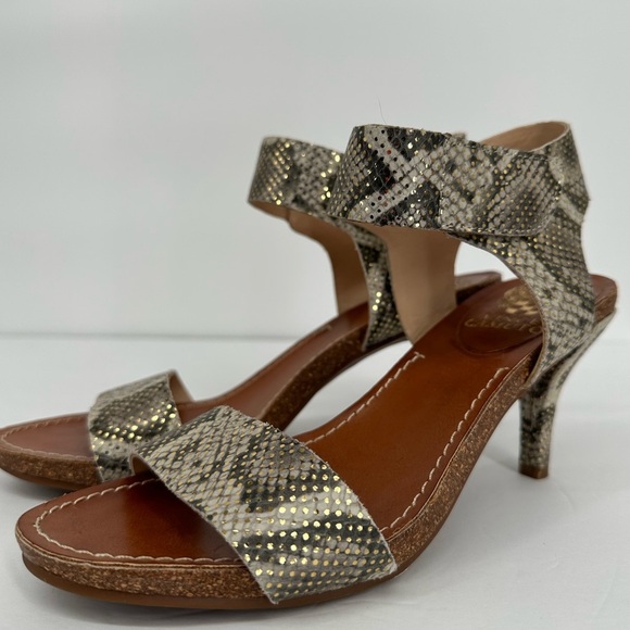 NWOT Vince Camuto Snake Print Metallic Velcro Sandals - Picture 3 of 12